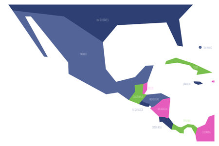 Political map of Mexico and Central Amercia. Simlified schematic flat vector map in four color...
