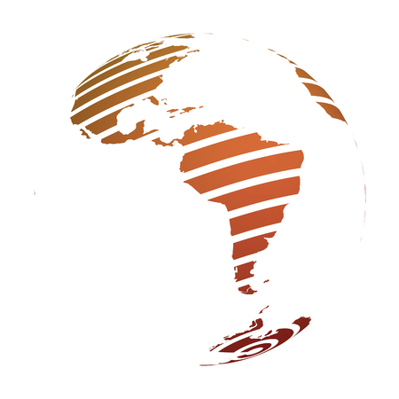 Earth globe with orange striped World land map focused on South America. 3D vector illustration.のイラスト素材