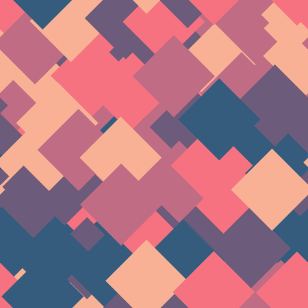 Seamless abstract geometric pattern of overlapping squares in random order. Funny, happy and children theme. Simple flat vector illustration.のイラスト素材