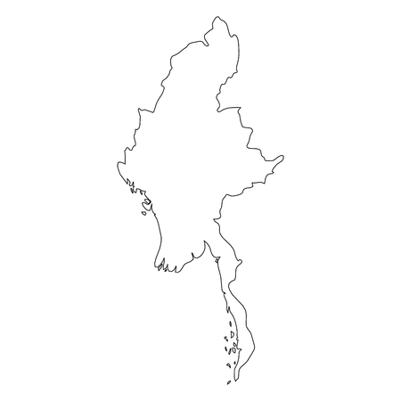 Burma, Myanmar - solid black outline border map of country area. Simple flat vector illustration.のイラスト素材