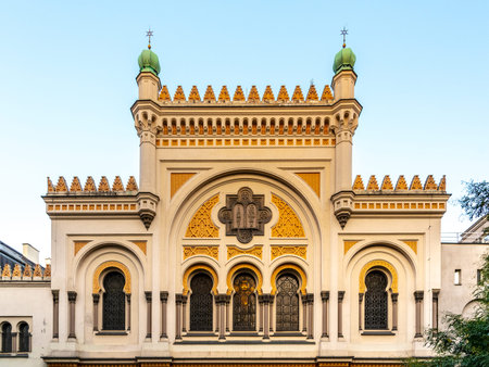 Picturesque facade of Spanish Synagogue in Josefov, Prague, Czech Republic.