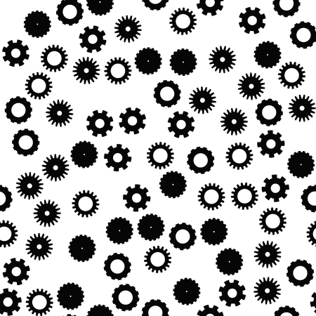 Cog wheel seamless pattern. Clockwork, technological or industrial theme. Flat vector background in black and white.のイラスト素材