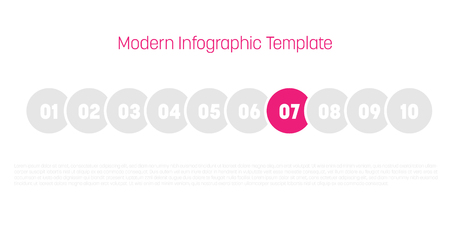 10 step process modern infographic diagram. Graph template of circles. Business concept of 10 steps or options. Modern design vector element in grey with pink highlighted step.のイラスト素材