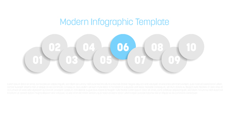 10 step process modern infographic diagram. Graph template of circles. Business concept of 10 steps or options. Modern design vector element in grey with blue highlighted step.のイラスト素材