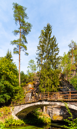 Bridge over river Kamenice in Bohemian Switzerland National Park, Czech Republic.の写真素材