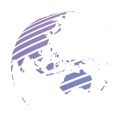 Earth globe with blue striped World land map focused on Australia and Oceania. 3D vector illustration.のイラスト素材