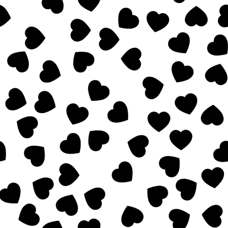 Black heart silhouettes seamless pattern. Random scattered hearts background. Love or Valentine theme. Vector illustration.のイラスト素材