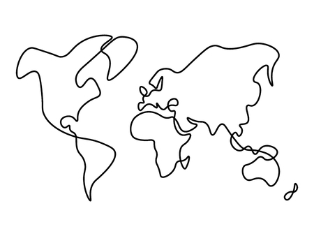 Hand-drawn map of World. Solid thick black vector line.のイラスト素材