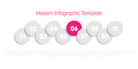 10 step process modern infographic diagram. Graph template of circles. Business concept of 10 steps or options. Modern design vector element in grey with pink highlighted step.のイラスト素材