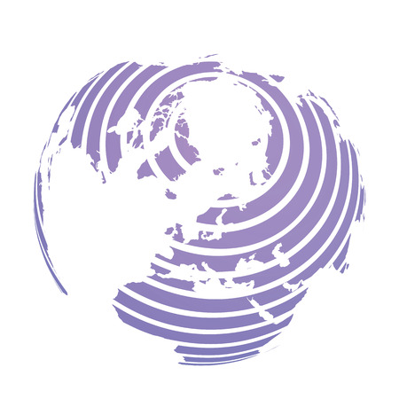 Earth globe with blue striped World land map focused on Europe and Antarctica with North Pole. 3D vector illustration.のイラスト素材