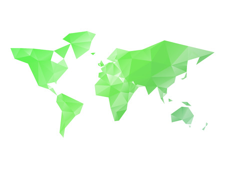 Low poly map of World in shades of green. Vector illustration.のイラスト素材