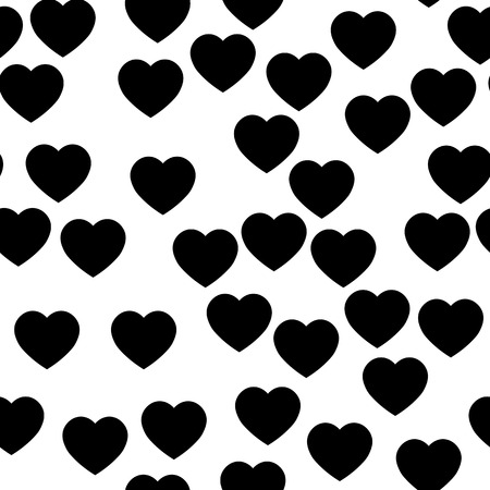 Black heart silhouettes seamless pattern. Random scattered hearts background. Love or Valentine theme. Vector illustration.のイラスト素材