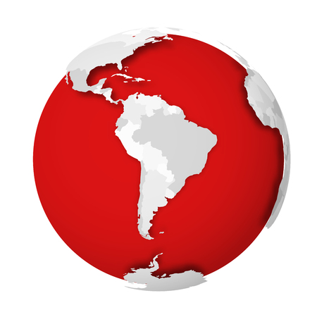 3D Earth globe with blank political map dropping shadow on red seas and oceans. Vector illustration.のイラスト素材
