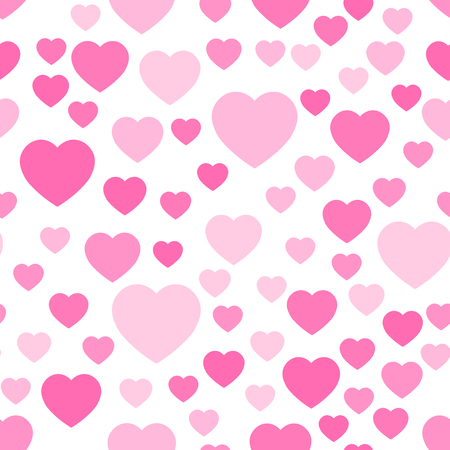 Pink hearts seamless pattern. Random scattered hearts background. Love or Valentine theme. Vector illustration.のイラスト素材