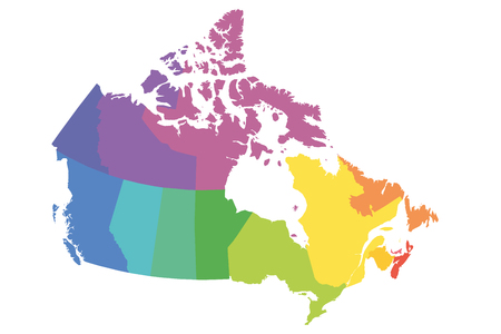 Map of Canada divided into 10 provinces and 3 territories. Administrative regions of Canada. Blank multicolored map. Vector illustration.のイラスト素材