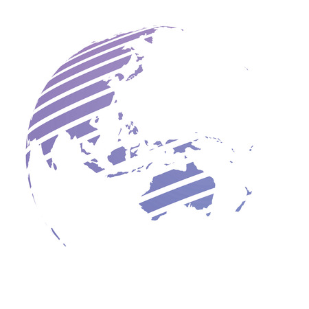 Earth globe with blue striped World land map focused on Australia and Oceania. 3D vector illustration.のイラスト素材