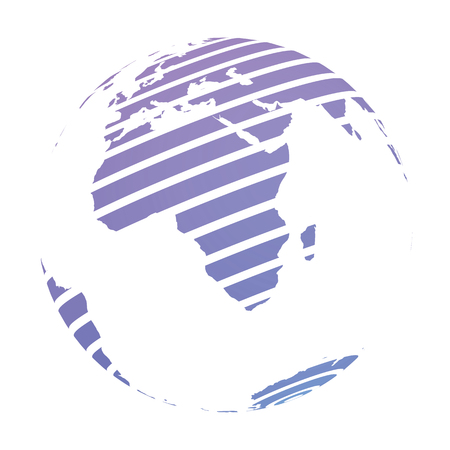 Earth globe with blue striped World land map focused on Africa. 3D vector illustration.のイラスト素材