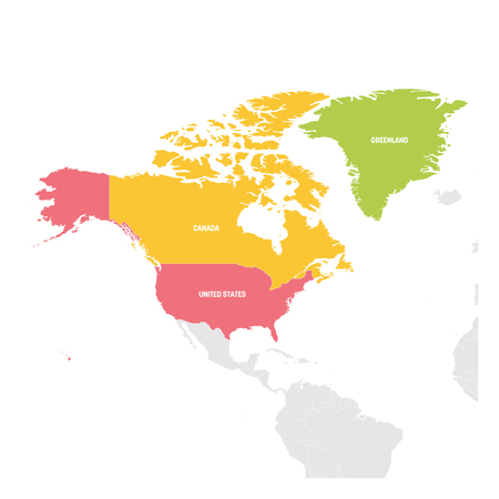 North America Region. Colorful map of countries in northern America. Vector illustration.のイラスト素材