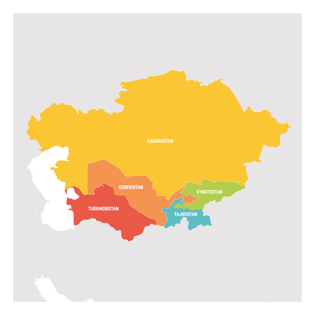 Central Asia Region. Colorful map of countries in central part of Asia. Vector illustration.のイラスト素材