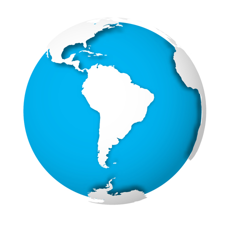 Natural Earth globe. 3D world map with green lands dropping shadows on blue seas and oceans. Vector illustration.のイラスト素材