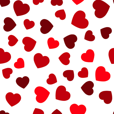Red hearts seamless pattern. Random scattered hearts background. Love or Valentine theme. Vector illustration.のイラスト素材