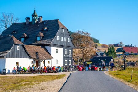 JIZERKA, CZECH REPUBLIC - OCTOBER 13, 2018: Pansky dum hotel and restaurant in Jizerka village, Czech Republic.のeditorial素材