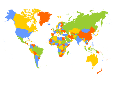 World map in four colors on white background. Blank high detail political map. Vector illustration.のイラスト素材