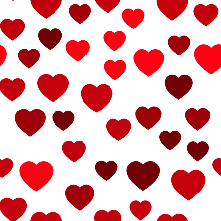 Red hearts seamless pattern. Random scattered hearts background. Love or Valentine theme. Vector illustration.のイラスト素材