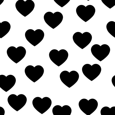Black heart silhouettes seamless pattern. Random scattered hearts background. Love or Valentine theme. Vector illustration.のイラスト素材