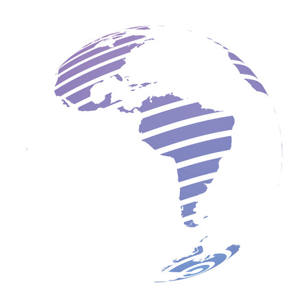 Earth globe with blue striped World land map focused on South America. 3D vector illustration.のイラスト素材