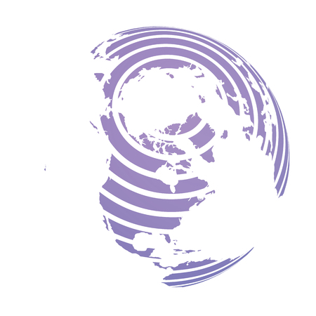Earth globe with blue striped World land map focused on North America and Antarctica with North Pole. 3D vector illustration.のイラスト素材