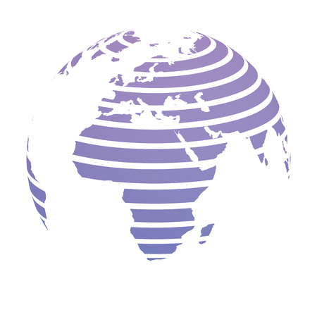 Earth globe with blue striped World land map focused on Africa and Europe. 3D vector illustration.のイラスト素材
