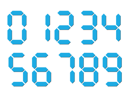 Blue 3D-like digital numbers. Seven-segment display is used in calculators, digital clocks or electronic meters. Vector illustration.のイラスト素材