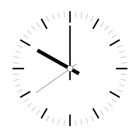 Clock face. Blank hour dial with hour, minute and second hand. Dashes mark minutes and hours. Simple flat vector illustration.のイラスト素材