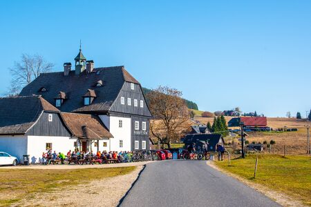 JIZERKA, CZECH REPUBLIC - OCTOBER 13, 2018: Pansky dum hotel and restaurant in Jizerka village, Czech Republic.のeditorial素材
