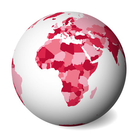 Blank political map of Africa. 3D Earth globe with pink map. Vector illustration.のイラスト素材