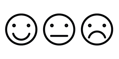 Basic emoticons set. Three facial expression of feedback - positive, neutral and negative. Simple black outline vector icons.のイラスト素材
