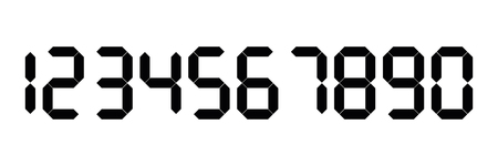 Black digital numbers. Seven-segment display is used in calculators, digital clocks or electronic meters. Vector illustration.のイラスト素材