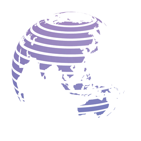 Earth globe with blue striped World land map focused on Asia. 3D vector illustration.のイラスト素材