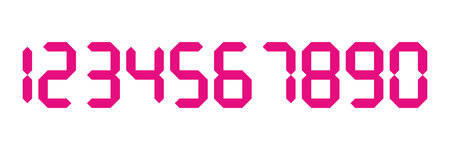 Pink 3D-like digital numbers. Seven-segment display is used in calculators, digital clocks or electronic meters. Vector illustration.のイラスト素材