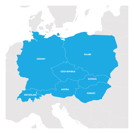 Central Europe Region. Map of countries in central part of Europe. Vector illustration.のイラスト素材