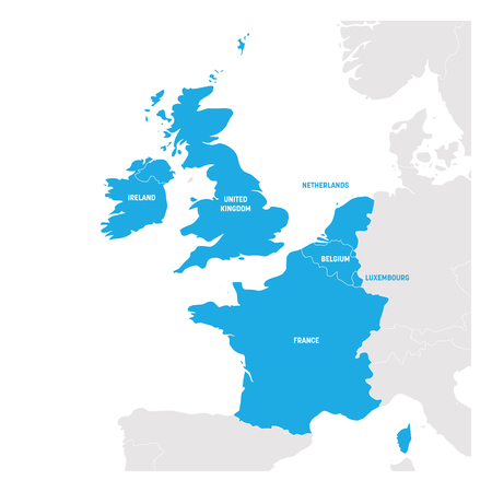 West Europe Region. Map of countries in western Europe. Vector illustration.のイラスト素材