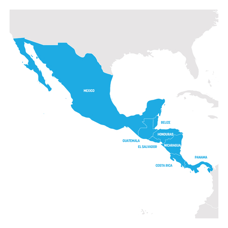Central America Region. Map of countries in central part of America. Vector illustration.のイラスト素材