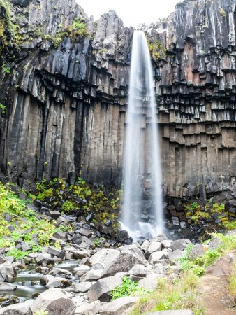 Svartifoss waterfall with basalt columns, Skaftafell National Park, Iceland.の写真素材
