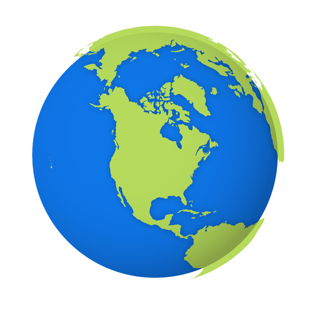 Natural Earth globe. 3D world map with green lands dropping shadows on blue seas and oceans. Vector illustration.のイラスト素材