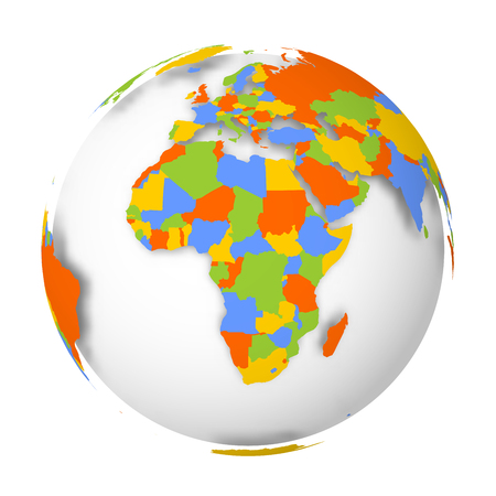 Blank political map of Africa. 3D Earth globe with colored map. Vector illustration.のイラスト素材