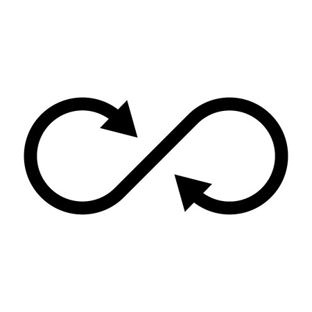Infinity symbol icon with both side arrows. Concept of infinite, limitless and endless. Simple flat black vector design element.のイラスト素材