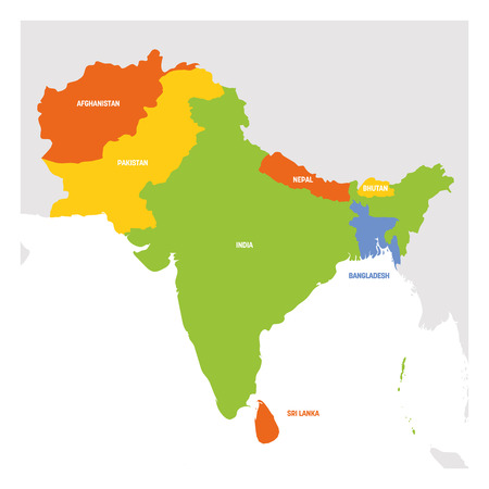 South Asia Region. Map of countries in southern Asia. Vector illustration.のイラスト素材