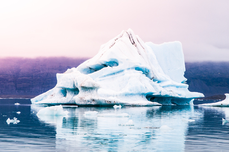 Blue icebergs in Jokulsarlon Glacier Lagoon, Iceland.の写真素材