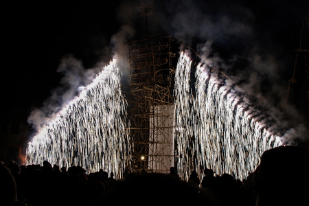 Fireworks made of bamboo structures is typical part of celebrations in Latin America, Peru-の写真素材